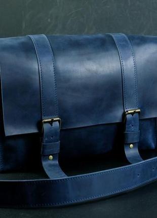 Мужская кожаная сумка "кемерон", винтажная кожа, цвет синий1 фото