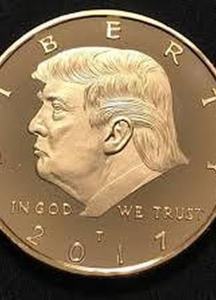 Памятная монета в кошелек дональд трамп позолоченный президент сша
