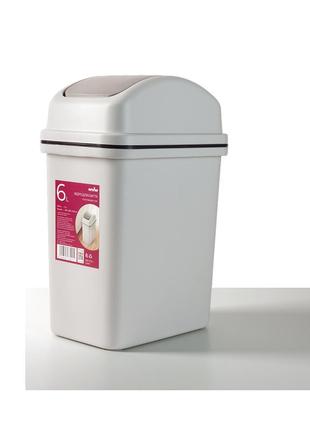Ведро для мусора 6 л, пластиковое узкое 16 см с поворотной крышкой, серый