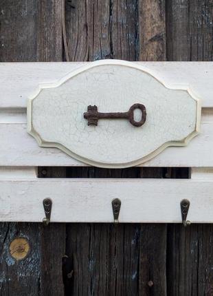 Ключниця вішалка настінна біла для ключів вінтажний ключ прованс2 фото