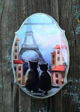 Ключница на стену коты в париже ключница настенная декоративная1 фото