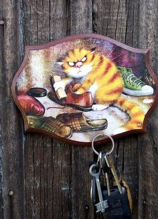 Ключница настенная декоративная в прихожую котэ вешалка для ключей с котом котик3 фото