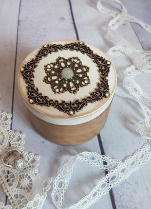 Шкатулка кругла для обручок подушка для підношення кілець скринька для весільних кілець