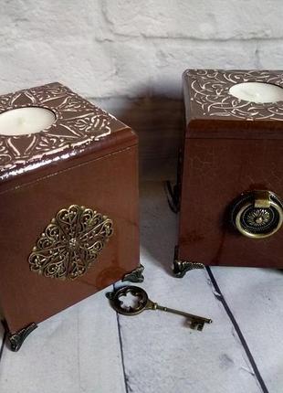 Набор подсвечников подсвечники для свечей таблеток старинный винтажный коричневый подсвечник