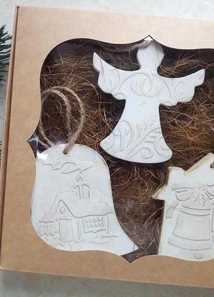 Необычные новогодние деревянные игрушки елочные украшения винтажные игрушки на елку набор ангел доми5 фото