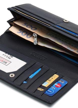 Темно-синій класичний гаманець з фіксацією на кнопку з натуральної шкіри boston b2334 фото