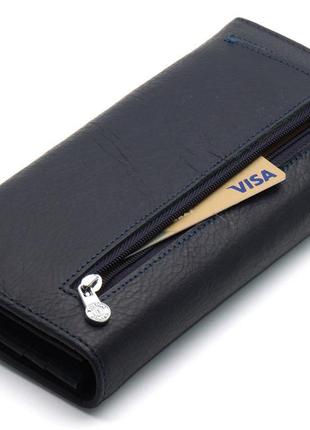 Темно-синій класичний гаманець з фіксацією на кнопку з натуральної шкіри boston b2336 фото
