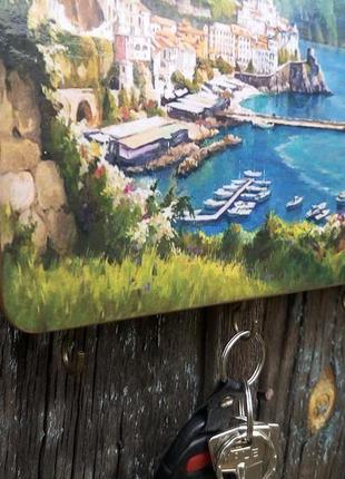 Ключниця настінна в передпокій морський пейзаж вішалка для ключів на стіну море морська тематика3 фото
