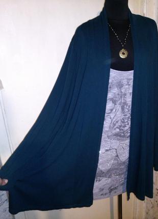 Трикотажная,стрейч,изумрудный кардиган-блузка-обманка с стразами,большого размераm&smode