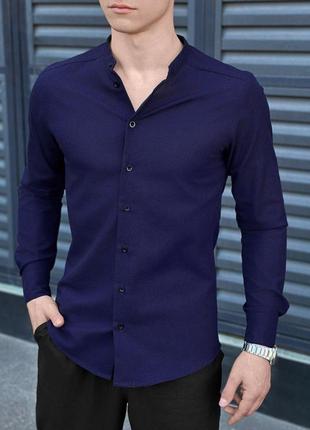 Льняная рубашка мужская летняя с длинным рукавом повседневная orion синяя
