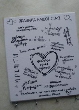 Постер правила дома на украинском языке белая ключница в стиле лофт
