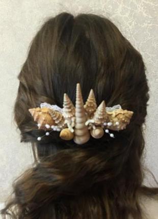 Заколка с ракушек,корона русалки,морская заколка,украшение для волос2 фото