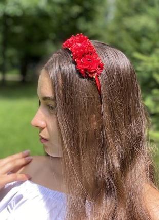 Обруч для волосся з маками,ободок з маками для дівчинки,обруч з квітами для дівчини3 фото