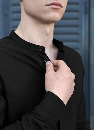 Льняная рубашка мужская летняя с длинным рукавом повседневная orion черная4 фото
