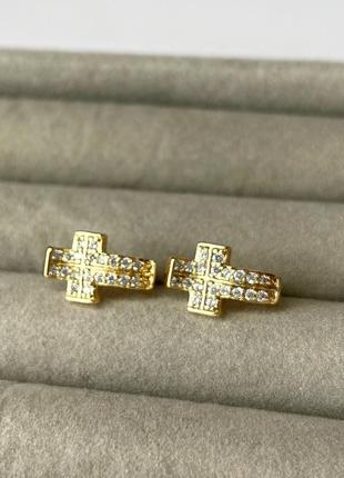 Сережки позолота xuping ювелірна біжутерія конго хрестики золотистий 14 мм s15230