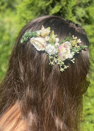 Весільний комплект прикрас,шпилька з квітами для волосся,весільна бутоньєрка з квітами8 фото