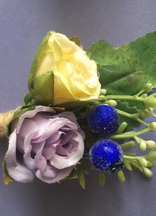 Свадебная бутоньерка с цветами,бутоньерка для невесты и жениха,бутоньерка брошка с цветами5 фото