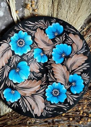 Декоративна тарілка ручної роботи з петриківським розписом6 фото
