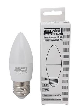 Лампа светодиодная led bulb-c37-6w-e27-220v-4000k-540l iccd (свеча)