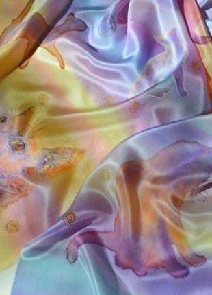 Шелковый длиный шарф "солнечные кошки." батик. ручная роспись по натуральному шелку.1 фото