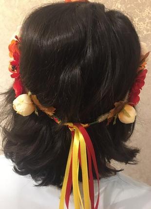 Вінок для волосся з квітами і стрічками,вінок в українському стилі,ободок з стрічками, вінок під вишиванку4 фото