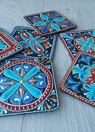 Комплект підставок під чашки з розписом "моя мандала".
