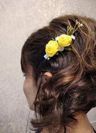 Заколка для волосся з квітами, прикраса в зачіску,заколки для дівчинки,заколки в школу3 фото