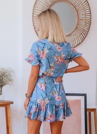 Платье женское летнее голубое, цветочный принт m,l8 фото