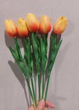 Искусственные тюльпаны для декора 5 штук оранжевый2 фото