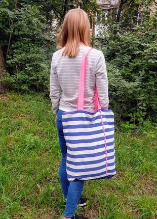 Сумка текстильная полосатая сумка велика сумка смугаста сумка у синю смугу сумка синьо-біла2 фото