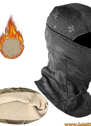 Зимова балаклава флісова зсу кобра камуфляж kryptek чорний підшоломник зсу зимовий баф балаклава зимова для військових лижна