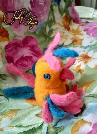 Веселый цветастый попугай (валяные мягкие игрушки из английской шерсти)5 фото
