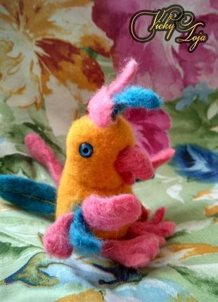 Веселый цветастый попугай (валяные мягкие игрушки из английской шерсти)2 фото
