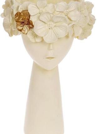 Декоративне кашпо "дівчинка у квітах" 18.5х15х29.5см 7trav , полістоун, білий з золотом1 фото