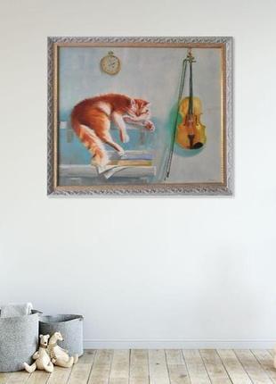 Рудий кіт 50х60см, анімалізм, картина кіт, коти живопис, рябкова людмила3 фото