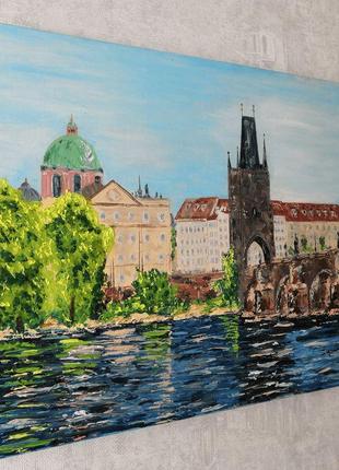 Картина 40х50см, живопис прага, річка мастихіном, міський пейзаж людмила рябкова3 фото