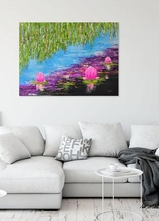 Авторская картина 50х60, кувшинки, водные лилии, пруд, картины людмила рябкова5 фото