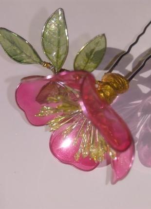 Шпильки для волос "дикие розы" набор из трёх шпилек розового цвета9 фото