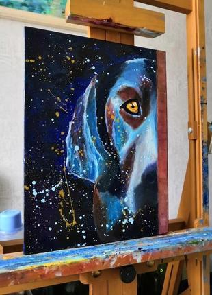 Картина «чарівний пес», полотно на підрамнику 40x30 см, масло, 2019 рік, рябкова людмила2 фото