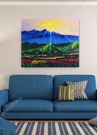 "сонце в горах", полотно 50х60см, гірський пейзаж, рябкова людмила2 фото