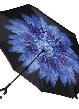 Зонт наоборот lesko up-brella астра синяя трость 15шт