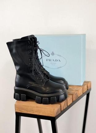 Ботинки prada pouch combat boots black high