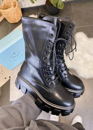 Ботинки prada pouch combat boots black high4 фото