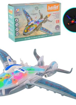 Дитяча іграшка літак музичний арт. 8815 прозорий корпус, 2 кольори, світло,звук, рух, короб. 24*8,5*16см