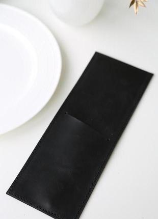 Чохол органайзер для сервіровки столу з натуральної шкіри чорного кольору2 фото