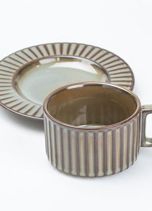 Чашка с блюдцем 250 мл керамическая коричневая2 фото