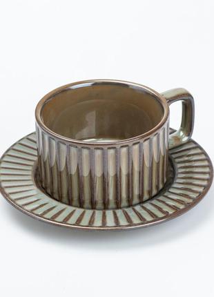 Чашка с блюдцем 250 мл керамическая коричневая3 фото