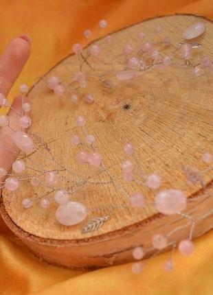 Свадебная веточка, ободок из розового кварца ′розовые бутоны′1 фото