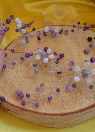 Свадебная веточка фиолетовая из агата, аметиста и кварца ′андромеда′1 фото