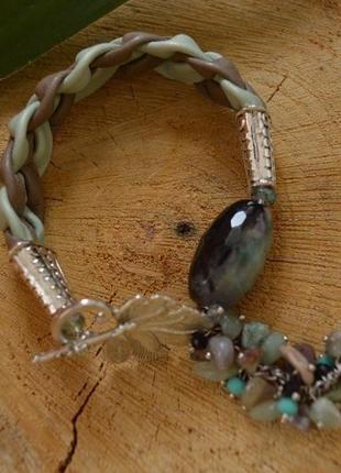 Кожаный плетеный браслет с агатом ′амазонка′1 фото